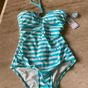 Michael kors size 8 swim suit new with tags. Turquoise stripe $114 new